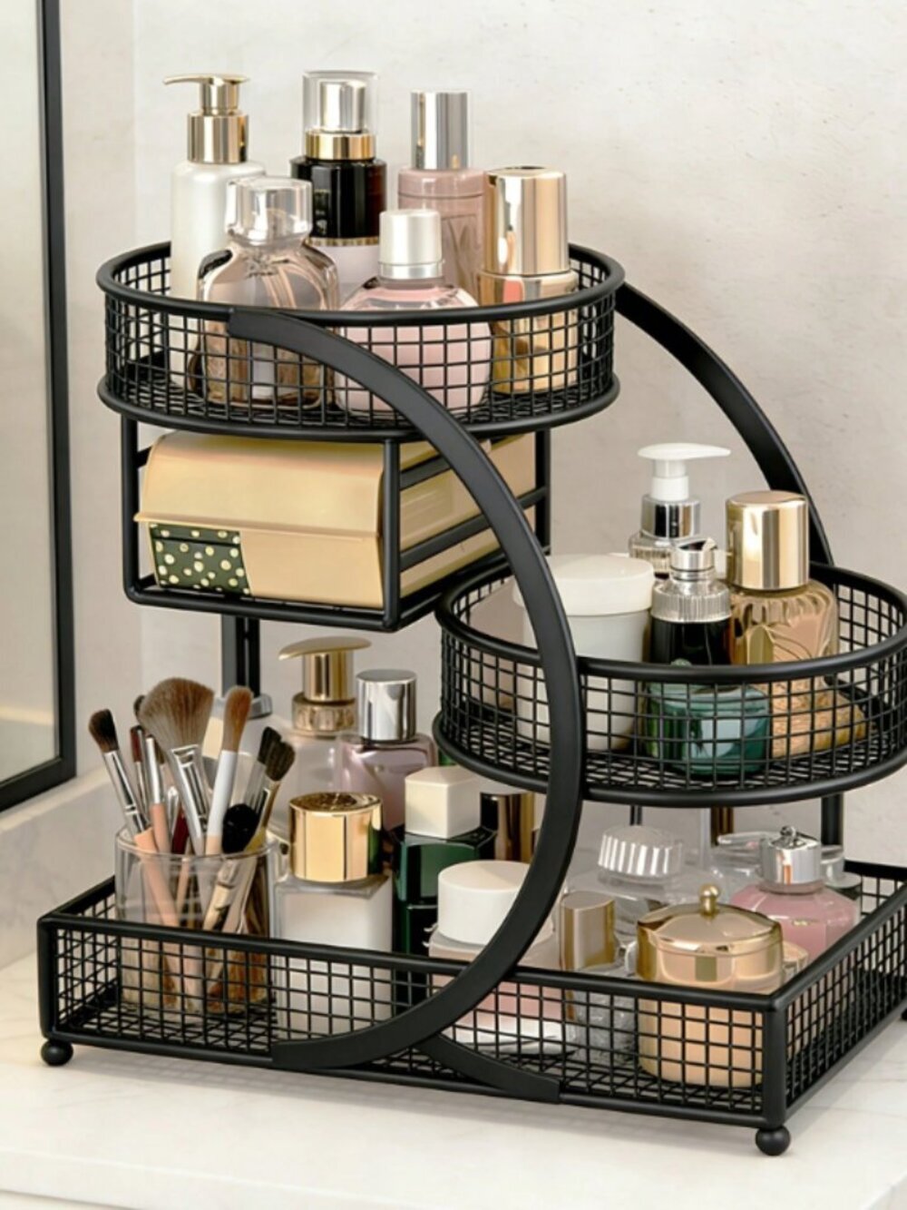 1Pc 3-Tier Spiral Metal Makeup Organizer